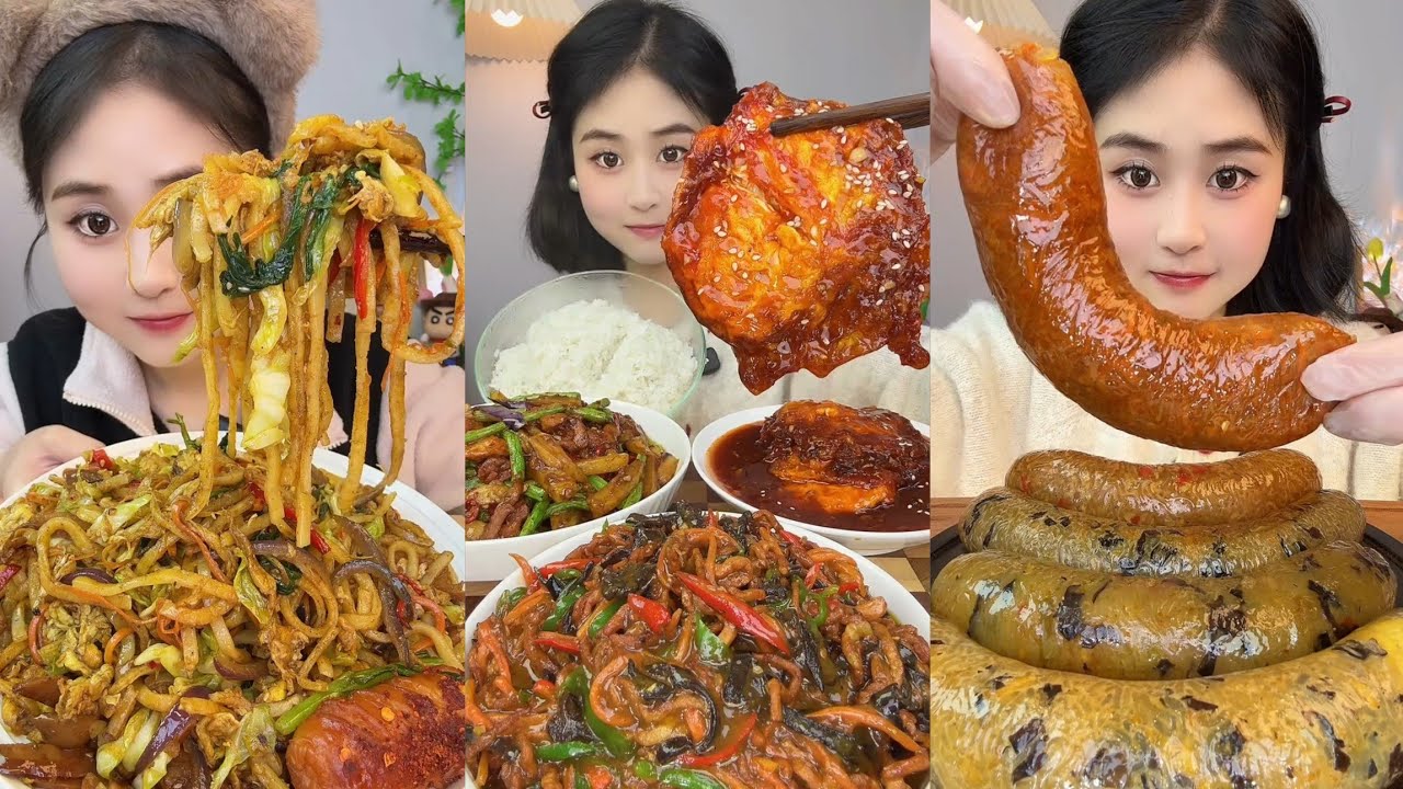 Mukbang#part 410:Eat Spicy🔥noodles🍜   with Rice noodle 🍜 Soup meatball #food #pork #hotpot #foodie 