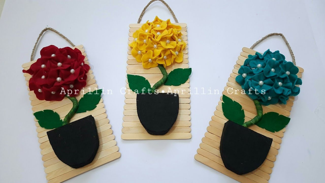 Diy popsicle stick crafts||Diy hiasan dinding stik es krim||Diy bonsai bunga kain flanel
