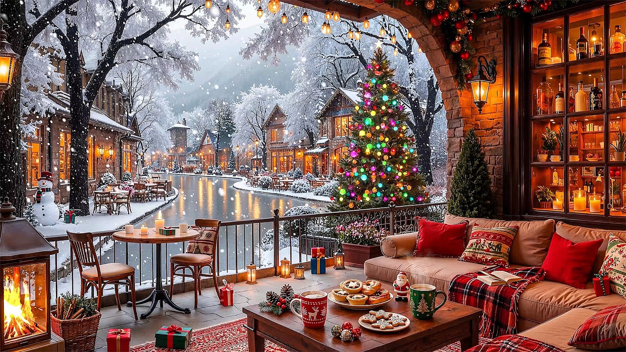 Calm Winter Coffee Shop by warmth❄️ Relaxing Jazz Ambience & Crackling Fireplace for Focus & Study