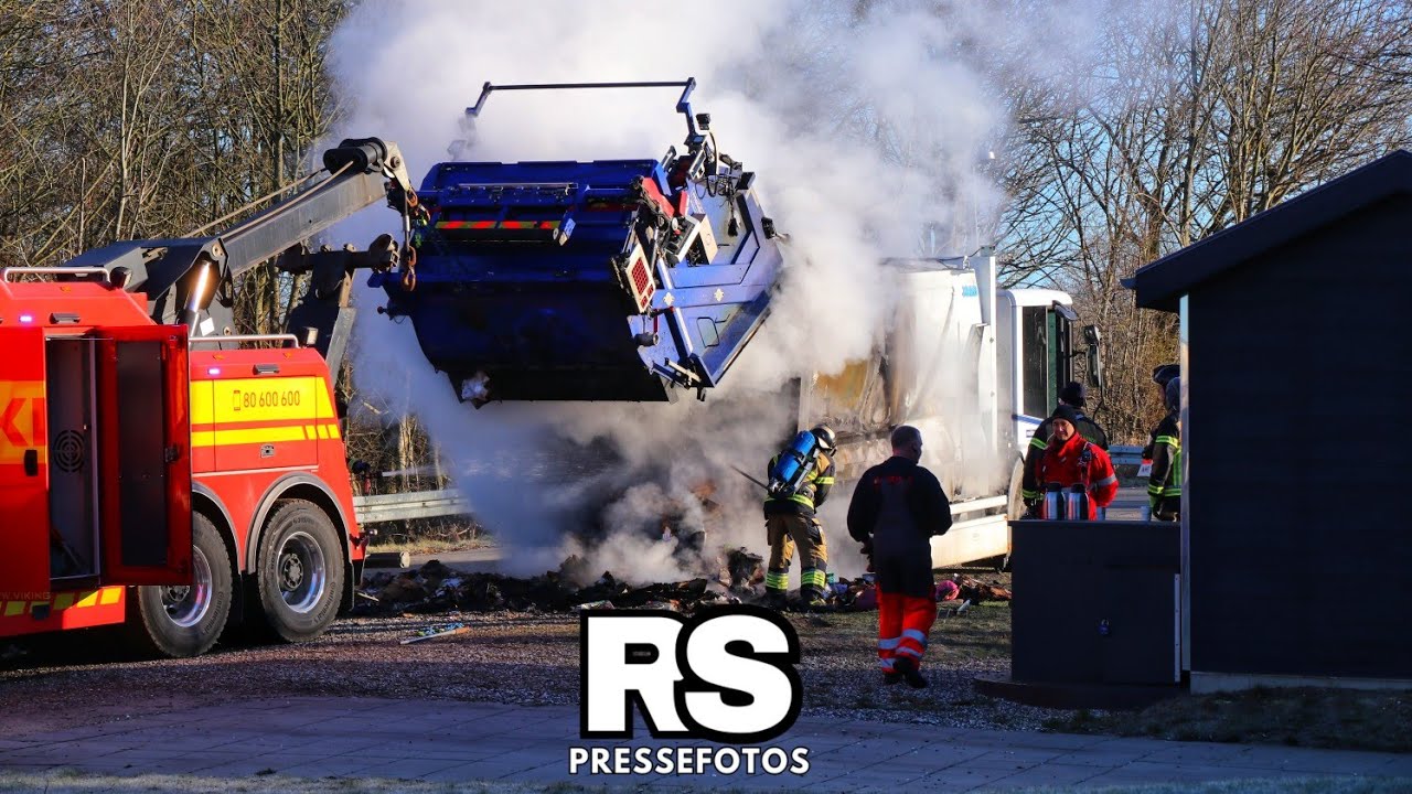 Brand i renovationslastbil ved Horsens!