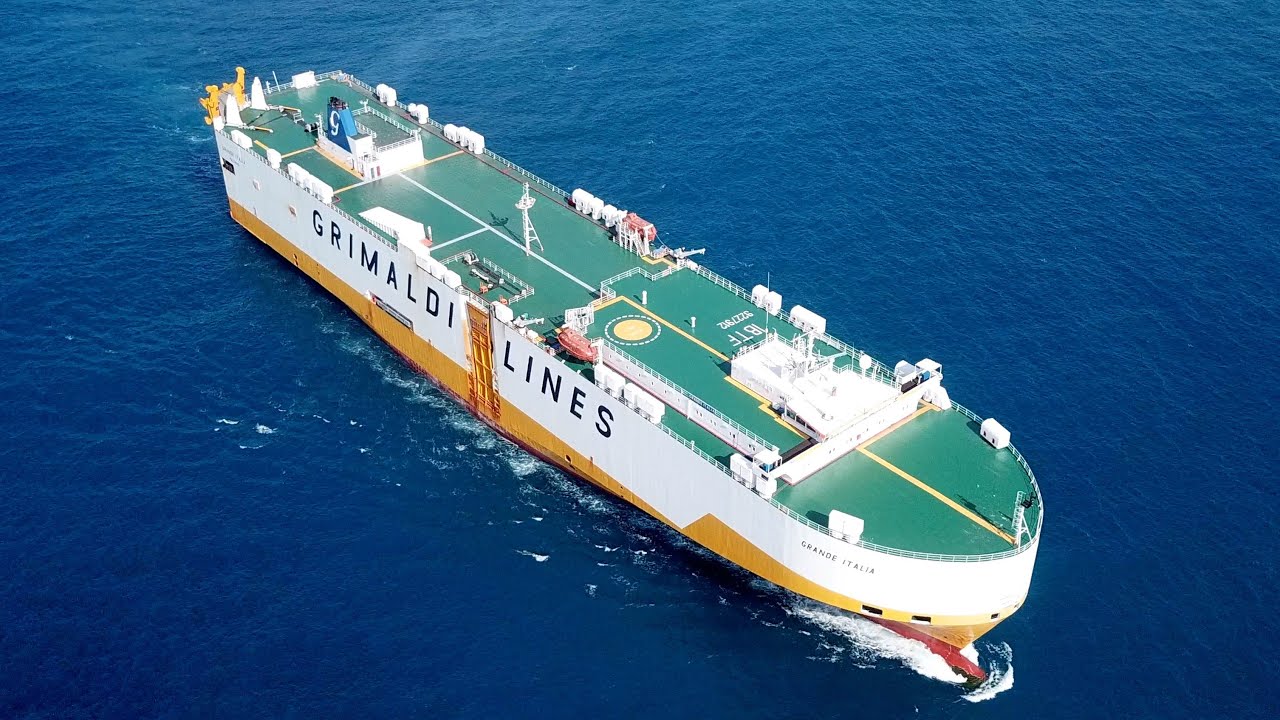Grimaldi Grande Italia from Above &ndash; RoRo Ship in Action