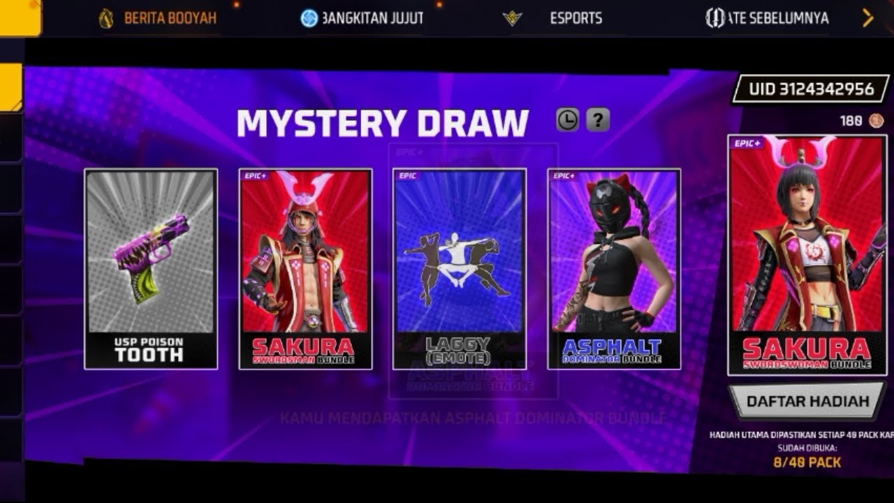SPIN MYSTERY DRAW FREE FIRE DI AKUN KE2 CUMA BUTUH 190 TOKEN DOANG BUAT DAPET 4 ITEM?