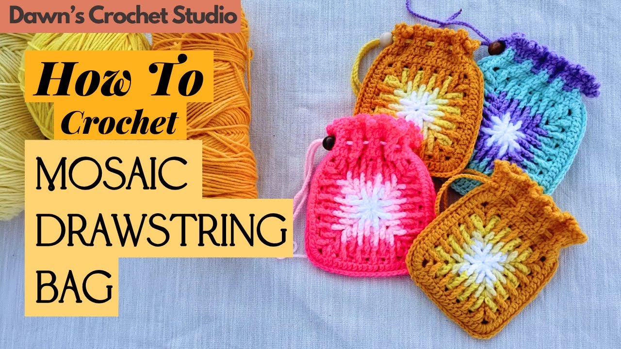 How to Crochet Mosaic Motif Drawstring Bag - Vibrant Gradient Colors🧶 Crochet Tutorial