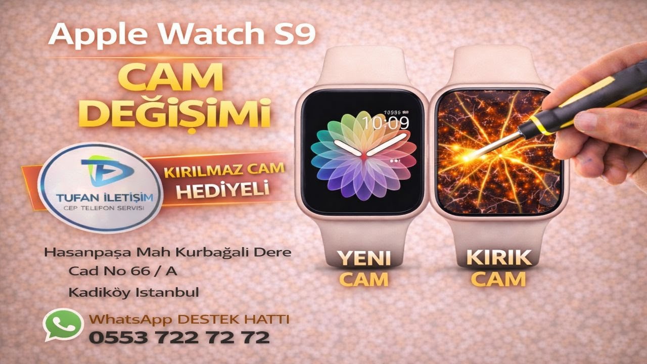 Apple Watch S9 45mm Cam Değişimi | Kırık Ön Cam Onarımı – Tufan İletişim