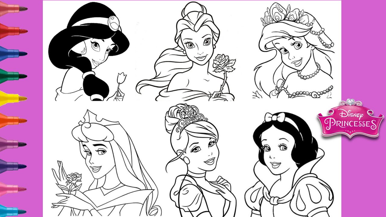 Princesses all together coloring page Coloring Disney Princess Ariel Jasmine  Snow White Belle