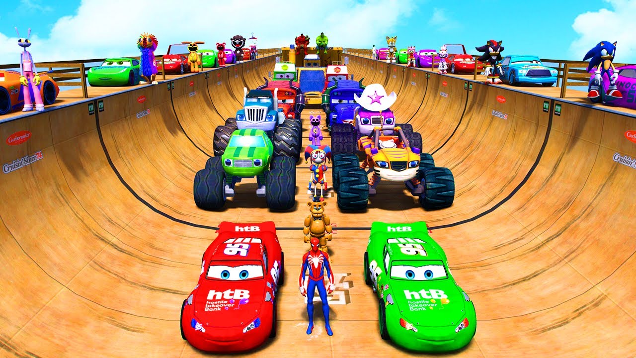 GTA V GAMEPLAY: Spider-Man 2, FNAF, The Amazing Digital Circus Join in the Epic New Stunt Racing