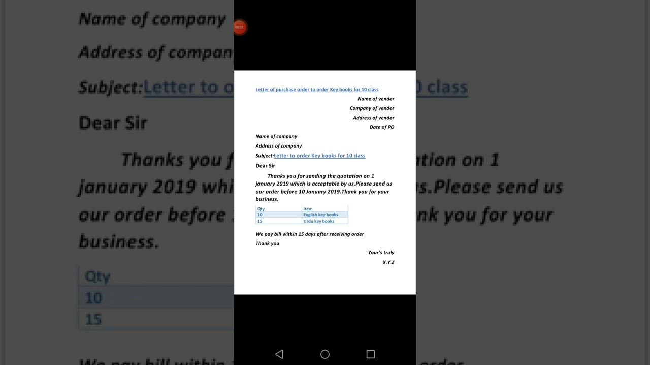purchase order letter