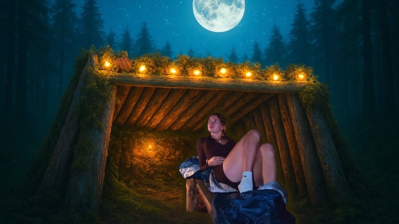 День 4 в дикой природе 🌓 Испытание выживания в одиночку для девушки 🪓 Строительство уютного укрытия