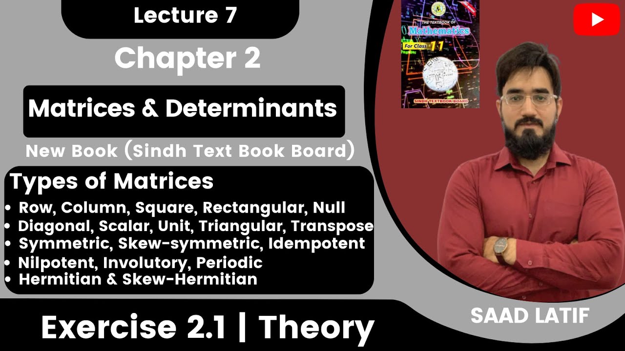 First Year Math New Book | Lecture 7 | Chapter 2 | Introduction to Matrices | Types | Saad Latif