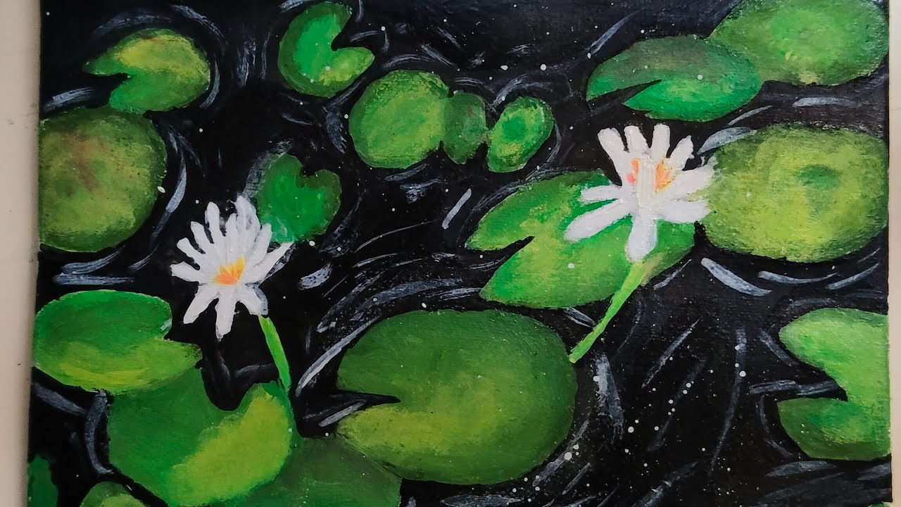Water lily pond painting in mini Canvas.