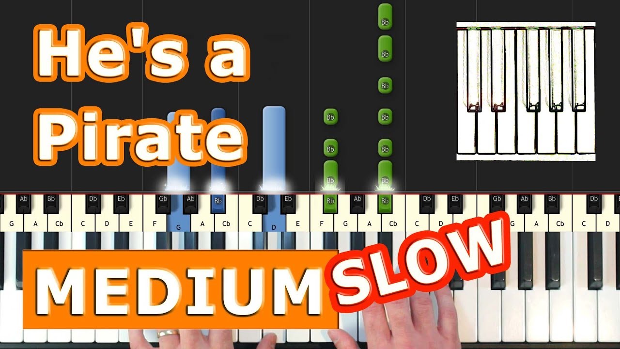 Pirates of the Caribbean - He's a Pirate - Piano Tutorial Easy SLOW  - (Synthesia)