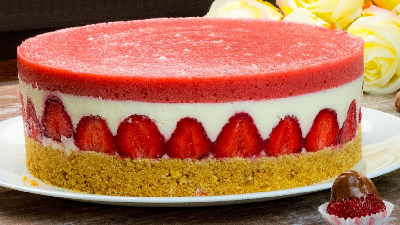 Cheesecake cu căpșuni fără coacere - un gust fin și foarte delicios!