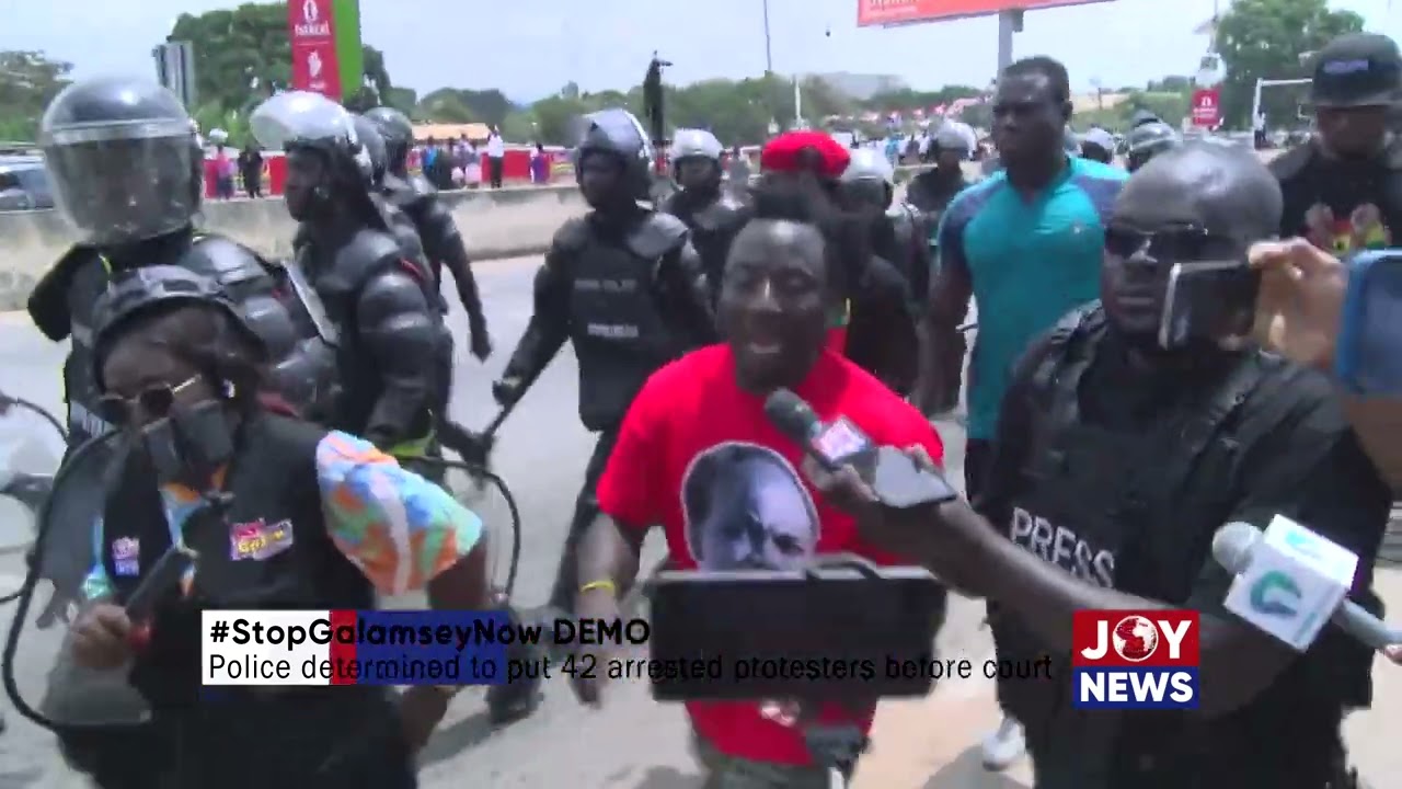 #StopGalamseyNow Demo: Police determined to put 42 arrested protesters before court. #JoyNews