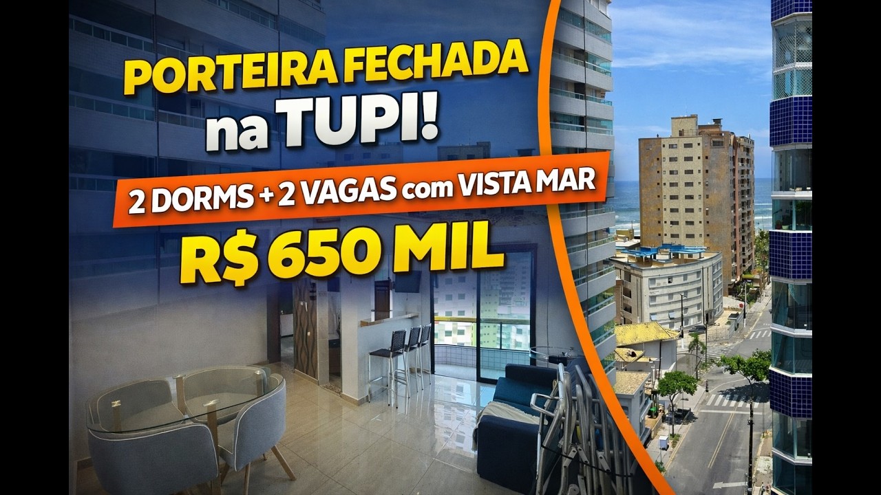 2 DORMITÓRIOS MOBILIADO | VARANDA GOURMET + VISTA MAR | 100m da Praia – Tupi em Praia Grande/SP