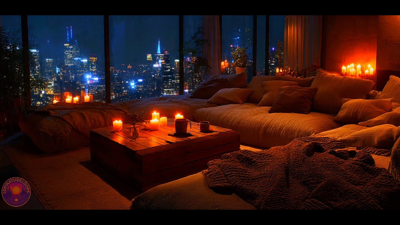 Cozy Rainy Night in the City 🌧️🕯️ Deep Lofi Nature Sounds for Relaxation, Focus & Calm