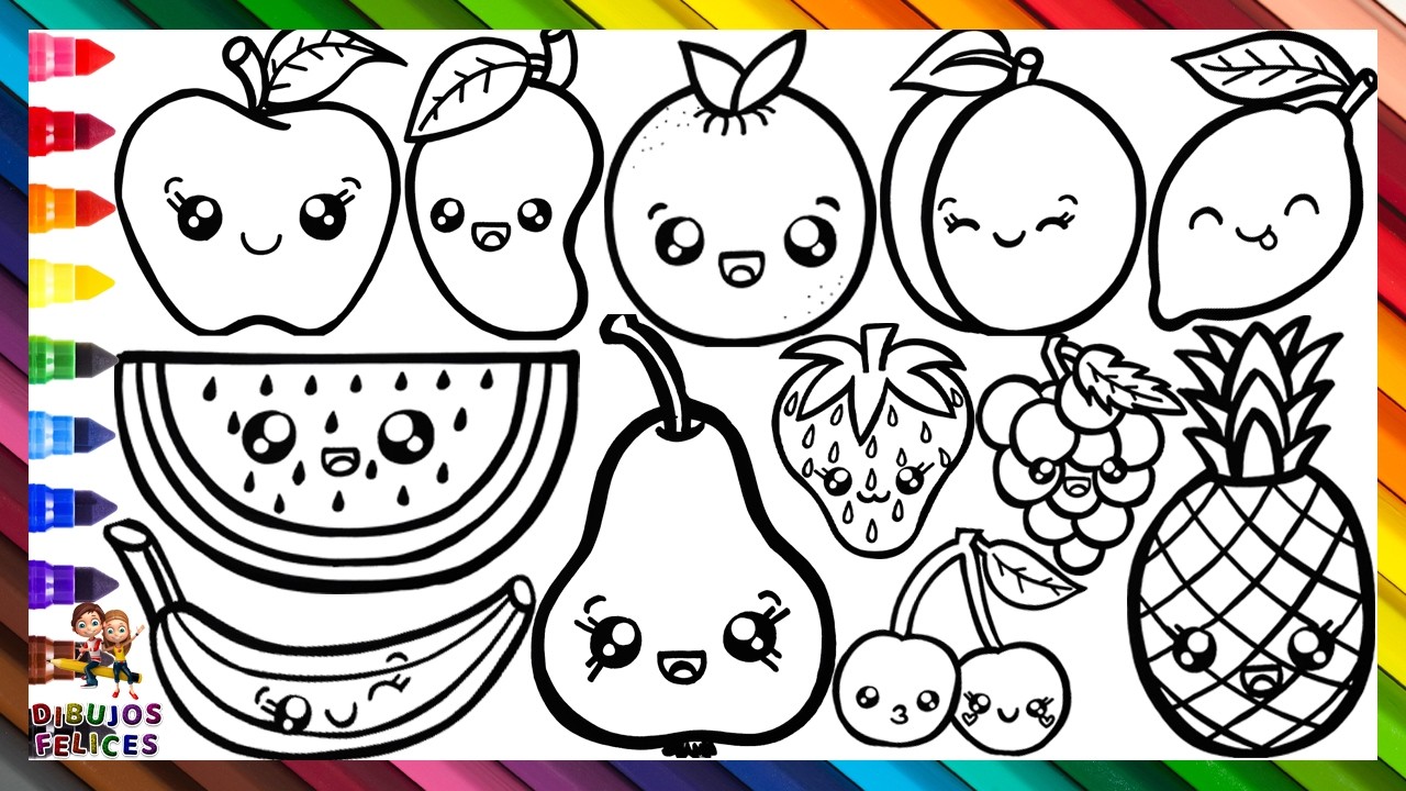 Dibuja y Colorea Lindas Frutas 🍎🥭🍋🍐🍇🍓🍌🥝🍑🍉🍍🍒 Dibujos Para Niños