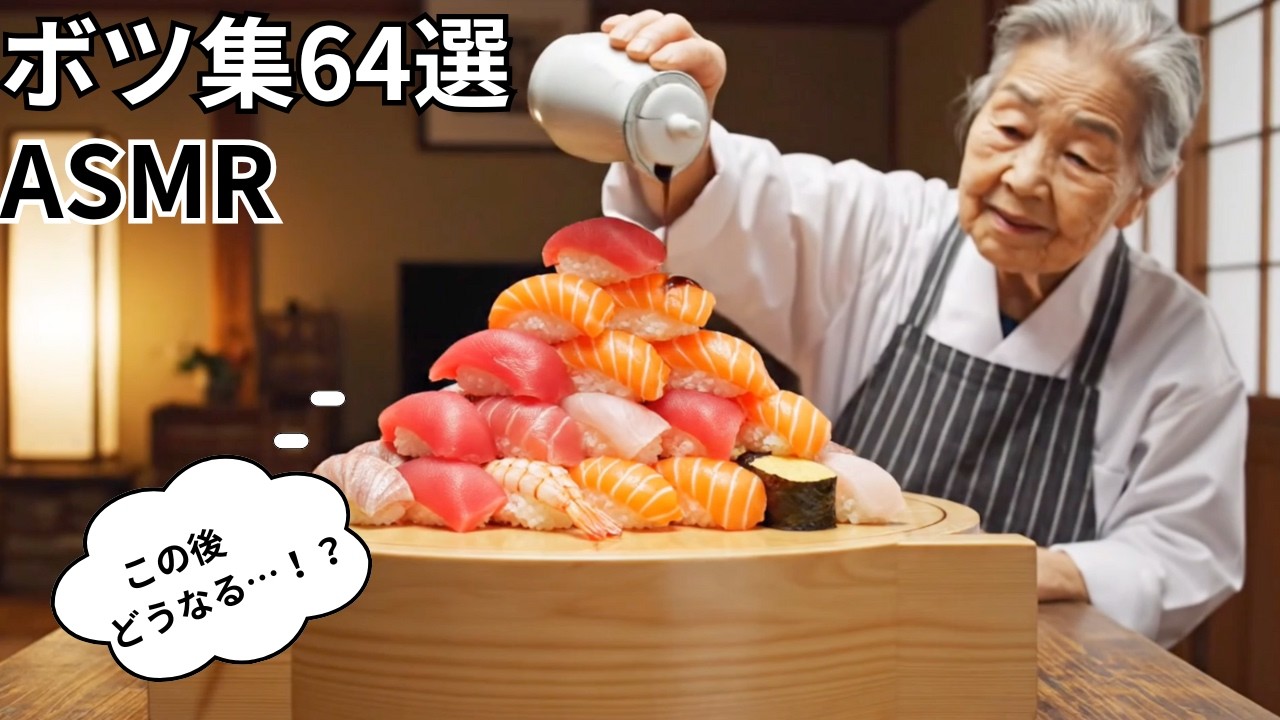 【ASMR】この後どうなる！？ボツ集64選🎧　おばあちゃんがレバーを倒すと食べ物が出てくる＆廊下一面に広がるごちそう｜看守からの挑戦状も収録【睡眠用/作業用】　