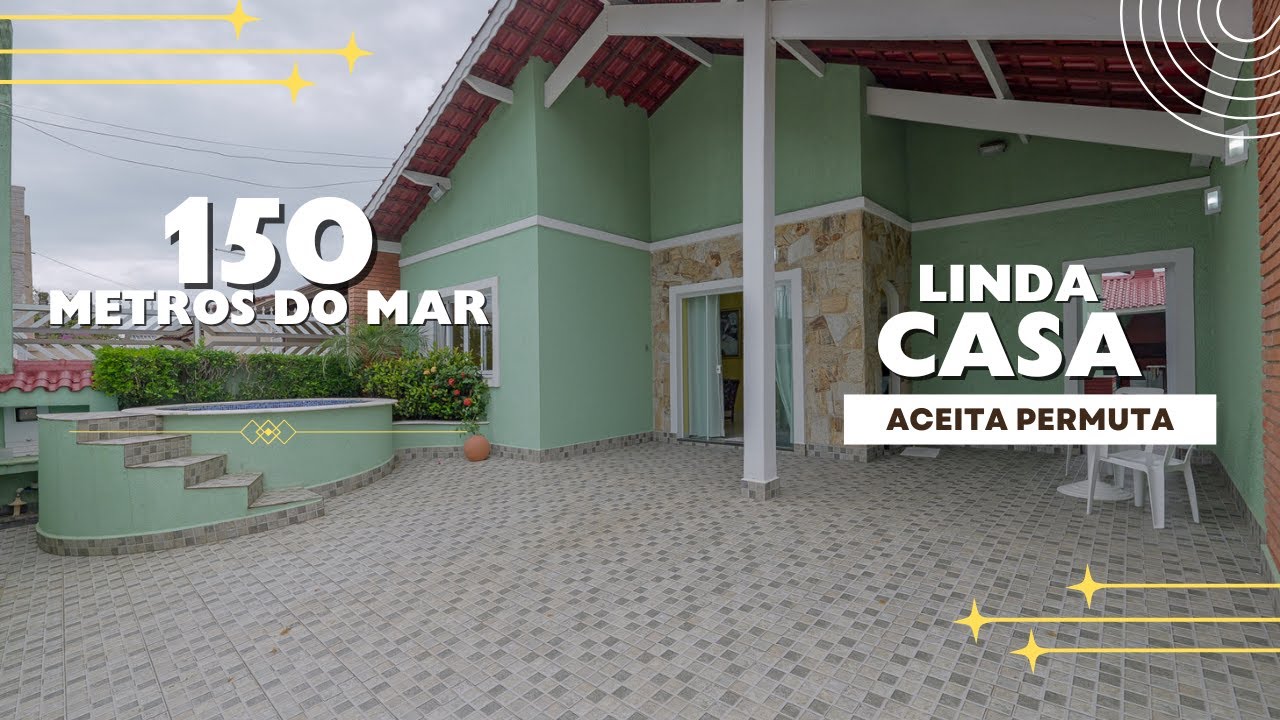 LINDA CASA TERREA COM 3 DORMITORIOS A 150 METROS DO MAR NA PRAIA DE PERUIBE LITORAL SP