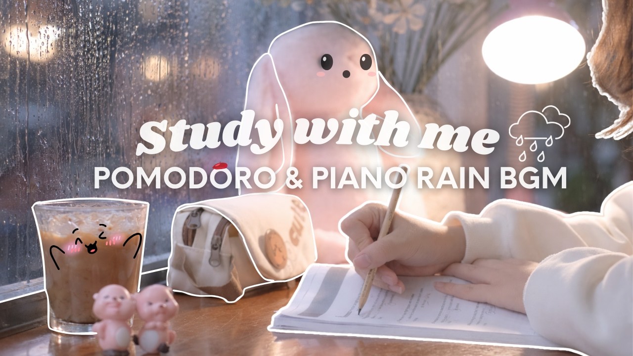 2 Hour Study With Me | Pomodoro 50/10 | Let The Rain & Piano Boost Your Focus to 99.9% 🌧️