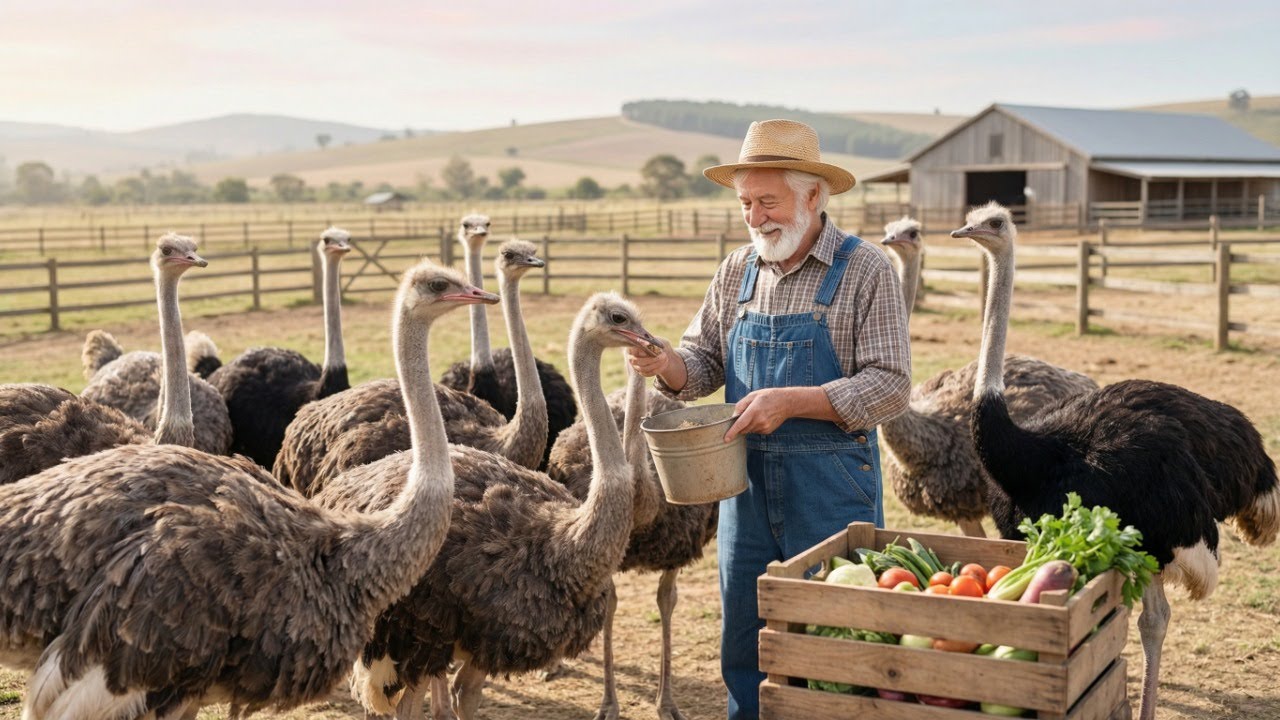 Daily Work at an Ostrich Farm  American Farm