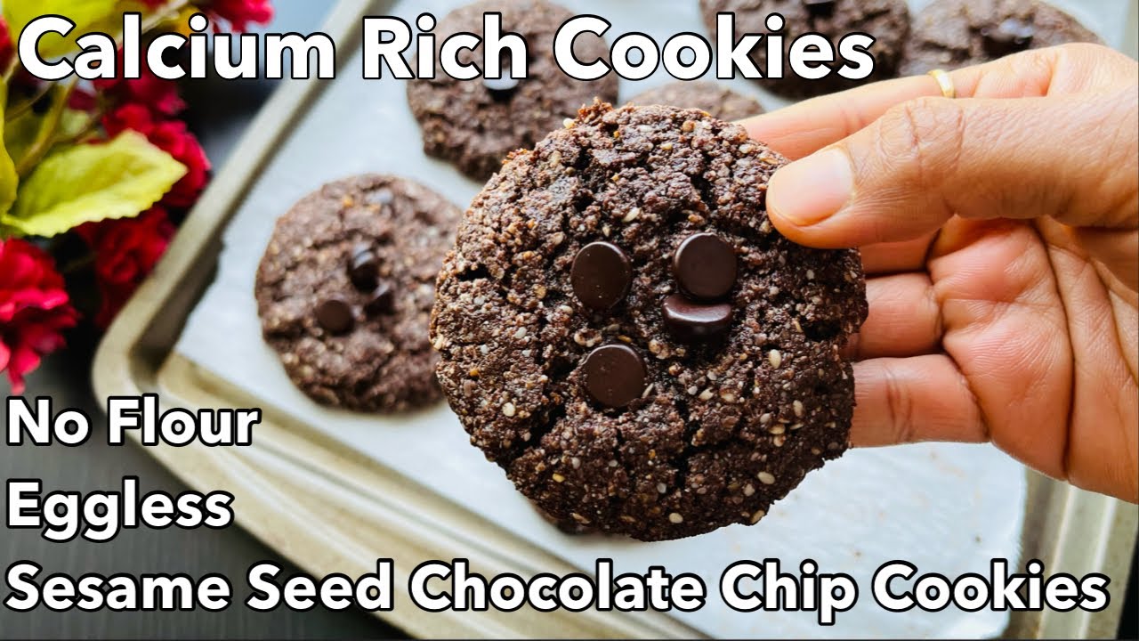 No Flour Eggless Sesame Seed Chocolate Cookies | Gluten-free Calcium Rich Seed Cookie Recipes