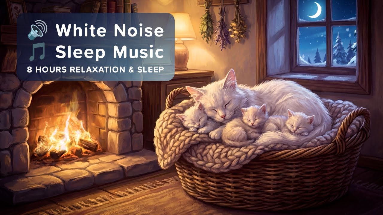 🎵 8 Hours Deep Sleep - Gentle Lullaby Music with Cat Purring & Cozy Fireplace