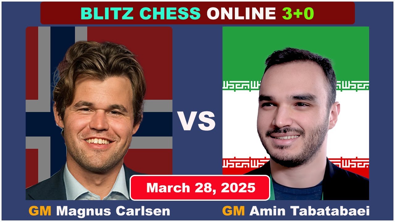 Magnus Carlsen vs GM Amin Tabatabaei | Blitz Chess 3+0 | ChessCom | March 28, 2025