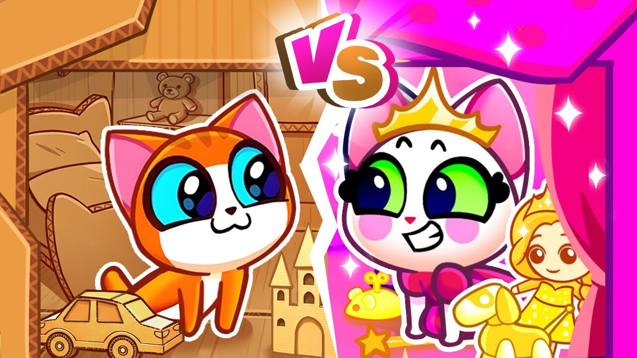 Cardboard VS Fluffy Secret Room | Kids Build a Cardboard House | Funny Cartoons | Purr-Purr Stories