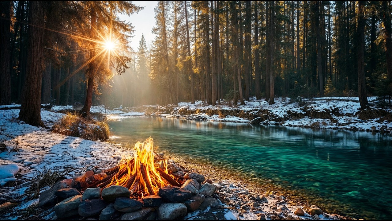 Relaxing Spring Campfire 🔥 Clear River Sounds and Peaceful Forest Morning Ambience 🌿 Calm Rest