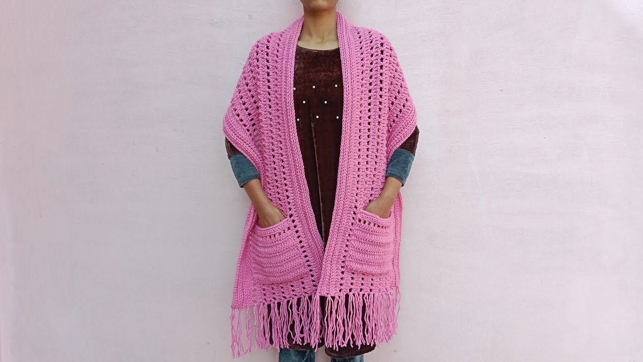 HOW TO CROCHET POCKET SHAWL - Easy Wrap Shawl with Pockets for beginners