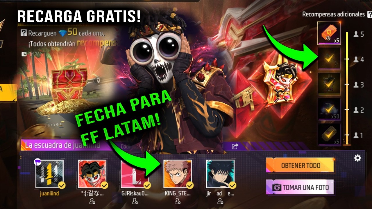 Recarga en GRUPO ARLEQUIN GRATIS 2026 FF LATAM Escuadra del tesoro asi funciona DEVORADOR Tesoros