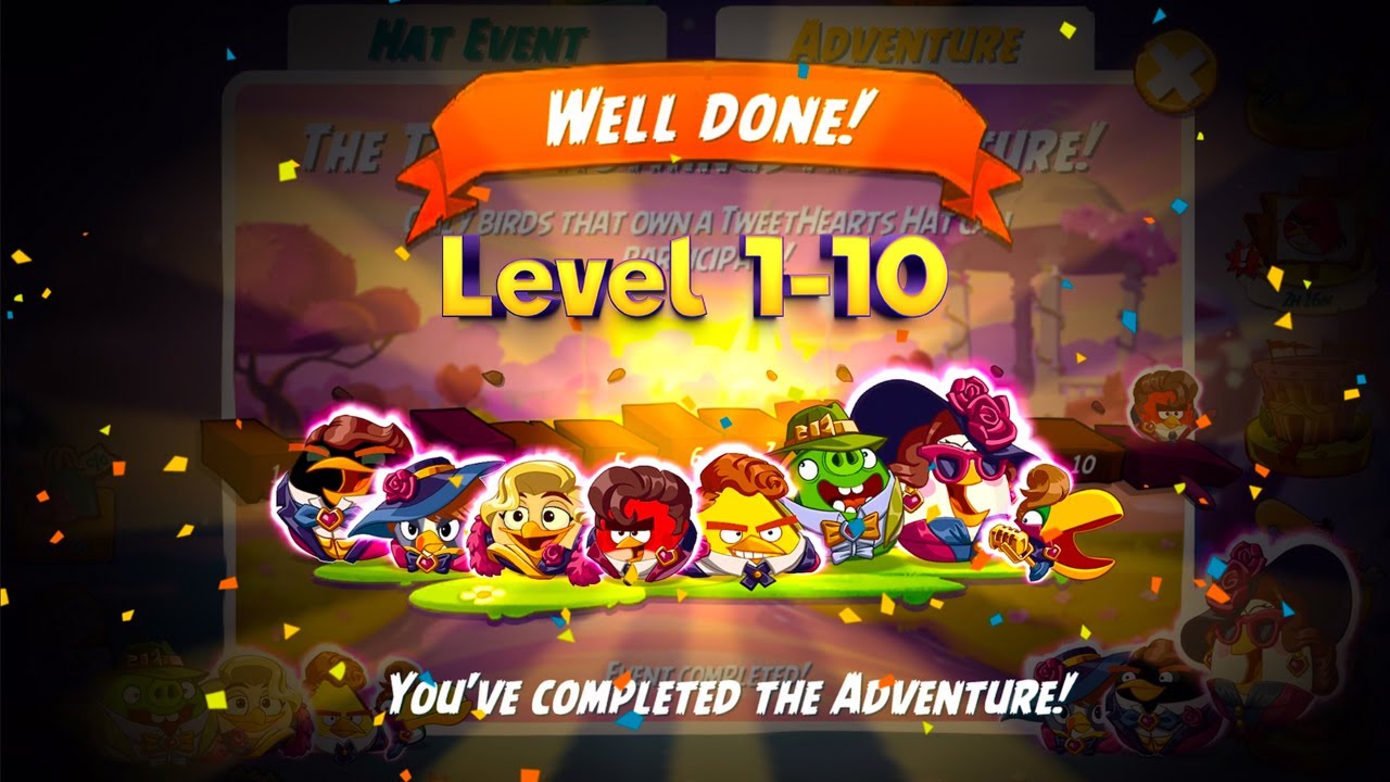 Angry Birds 2 Update: The Tweet Nothings Adventure Level 1-10 (TweetHearts Hat Set)