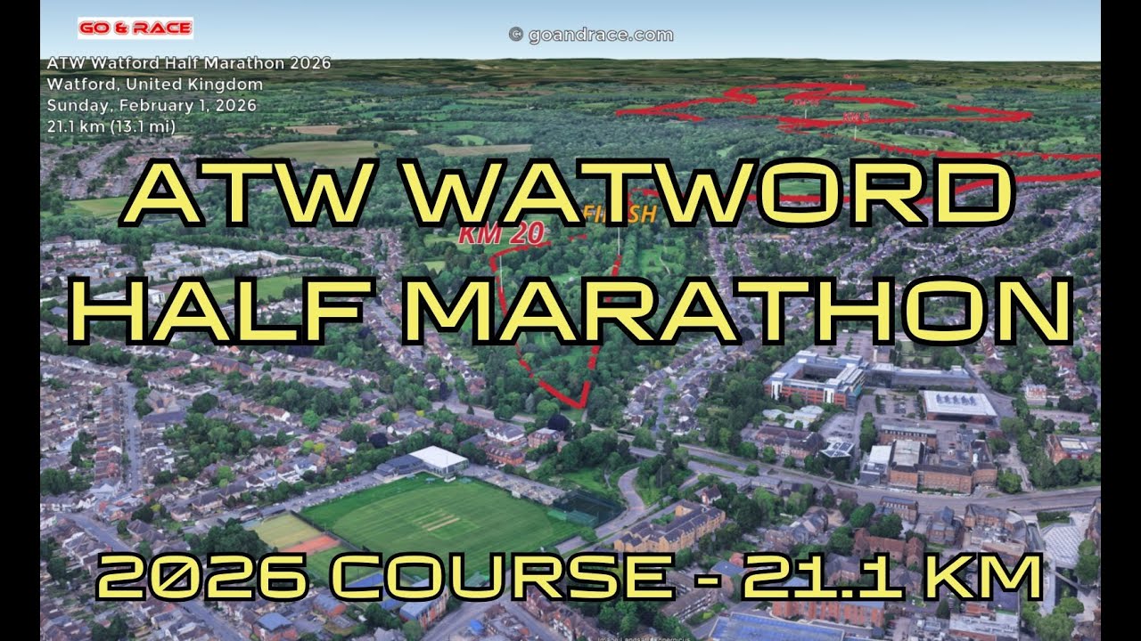 ATW Watford Half Marathon 2026: 3D Video Course Map | 21.1 km - Watford