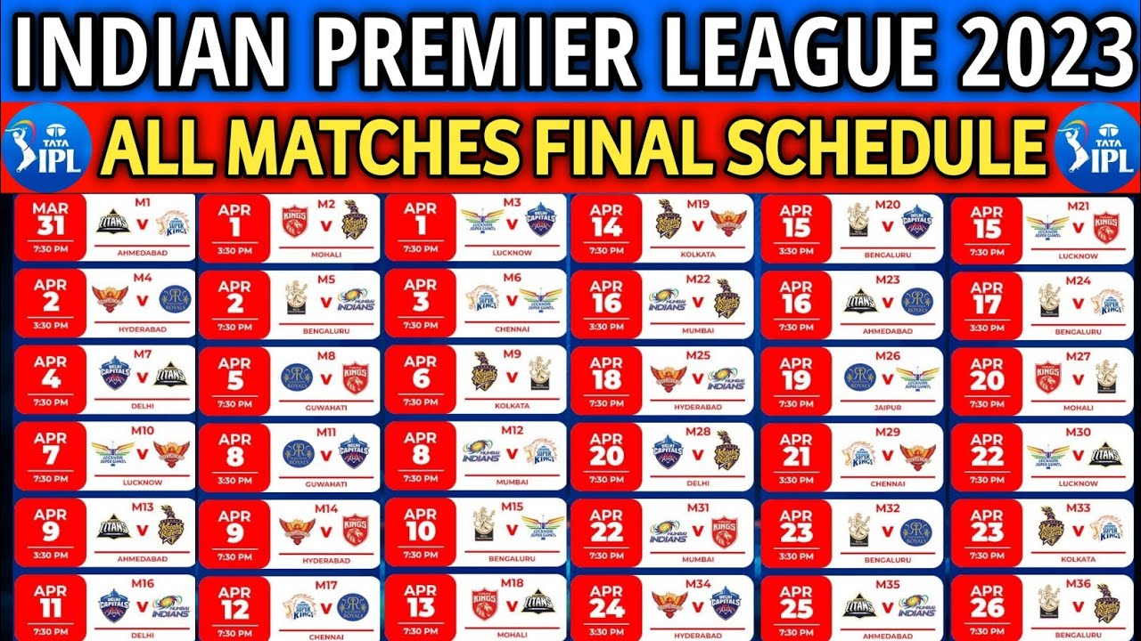 IPL 2023 SCHEDULE | IPL 2023 Schedule & Venues | IPL 2023 All Matches | IPL Full Time Table 2023