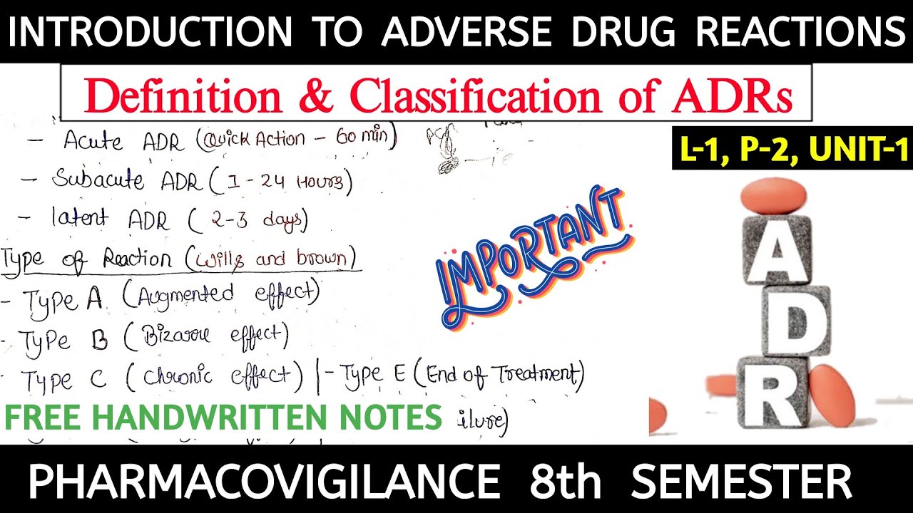 Definition &  Classification of Adverse Drug Reaction || P-2, L-1, Unit-1 || Pharmacovigilance 8 Sem