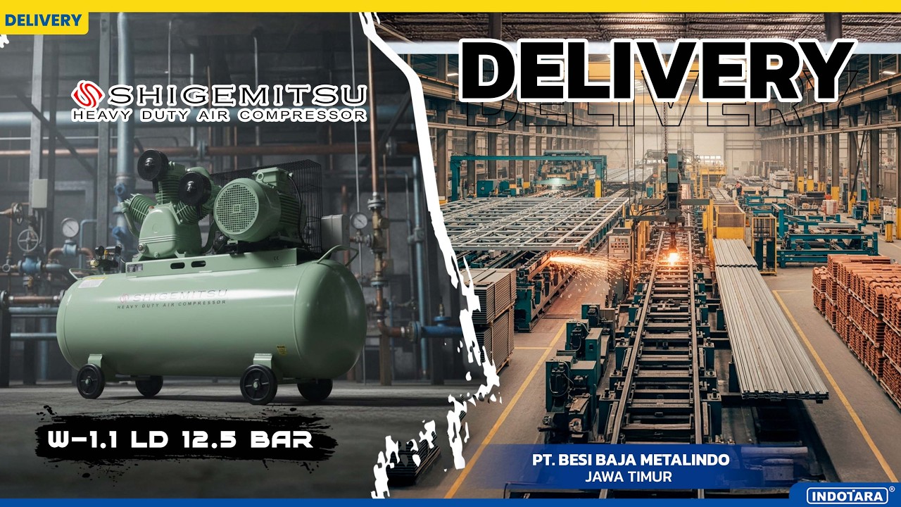 DELIVERY 4 UNIT SHIGEMITSU AIR COMPRESSOR W-1.1 LD 12.5 BAR MENUJU PT. BESI BAJA METALINDO