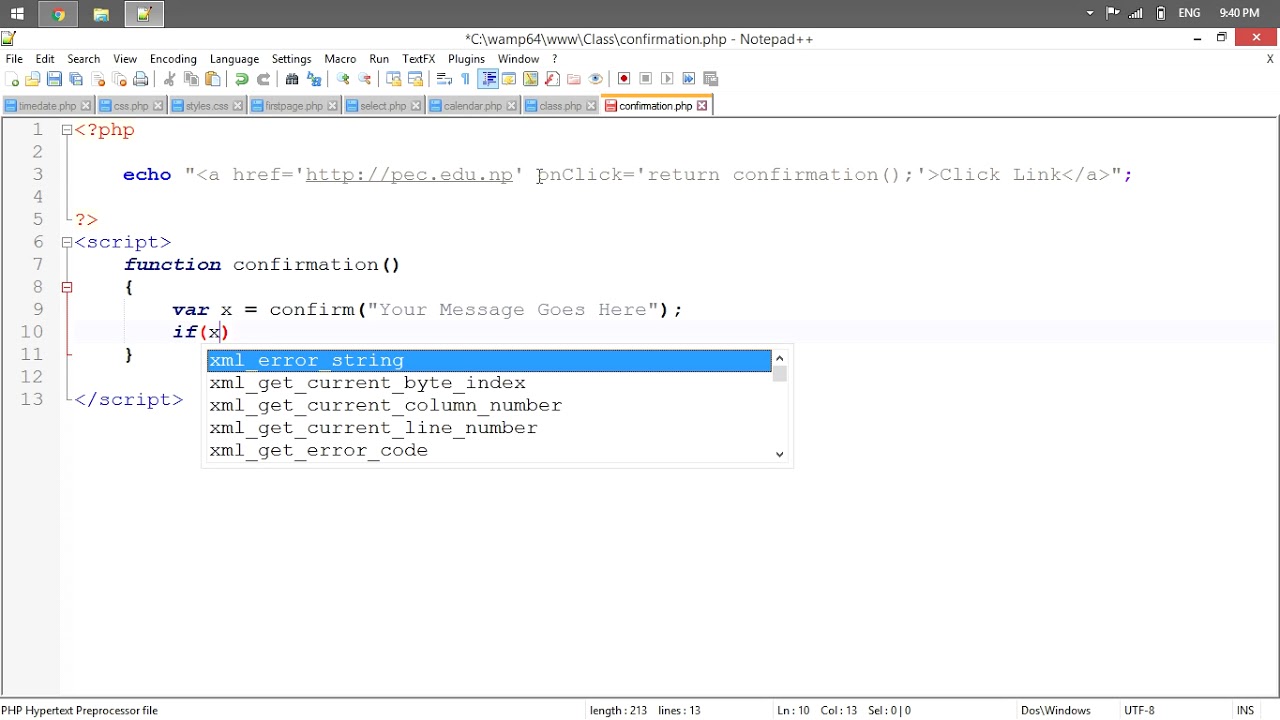 Confirmation in PHP & JS -  2020