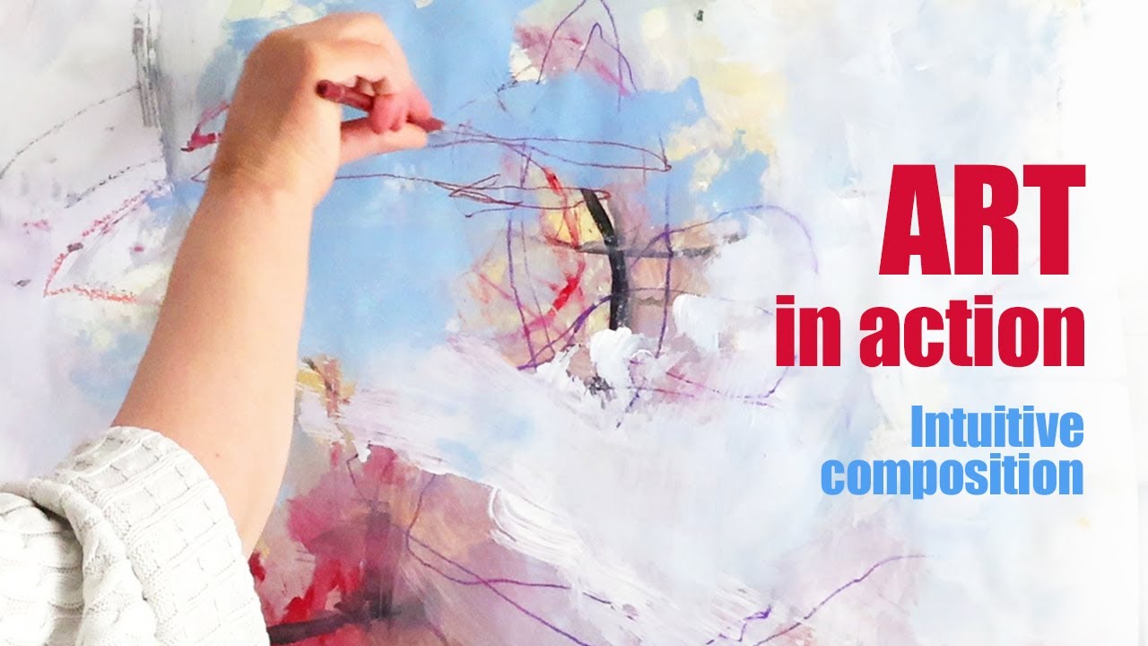 Freies Malen auf Papier,  Nass-in-Nass Technik mit Acrylfarben und Farbstiften, abstrakte Kunst