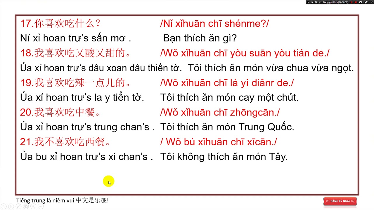 Tiếng trung GIAO TIẾP chủ đề : 40 CÂU NÓI TRONG ĂN UỐNG - TIẾNG TRUNG LÀ NIỀM VUI
