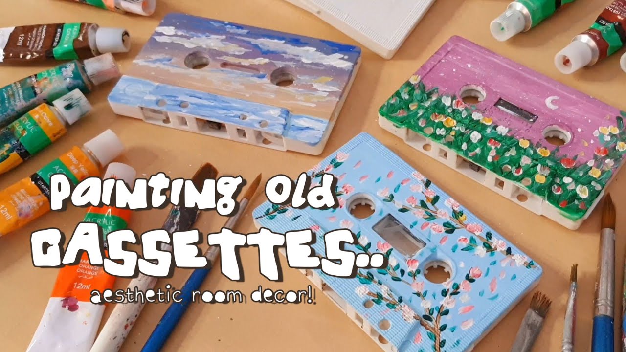 Painting old CASSETTES ~ aesthetic room decor tutorial ☁️✨ paint with me!