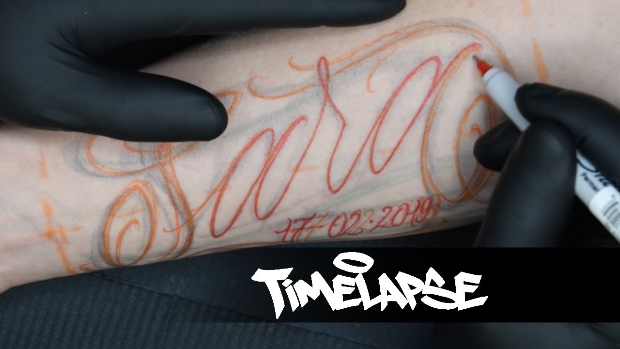 TATTOO TIMELAPSE | FREEHAND LETTERING | JJ INK