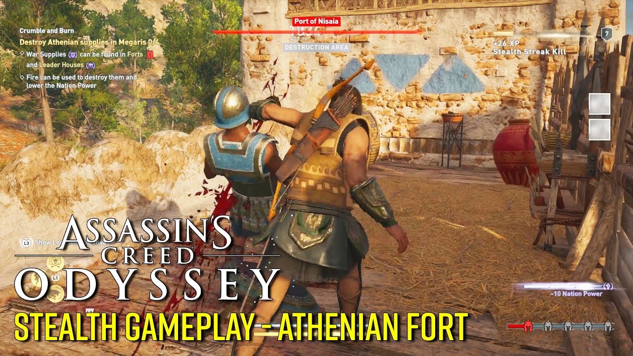 Assassin's Creed Odyssey Stealth Gameplay - Clearing an Athenian Fort