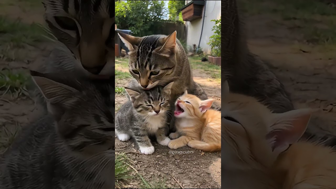 &ldquo;Two kittens, one loving mom&rdquo; #kitten #cat
