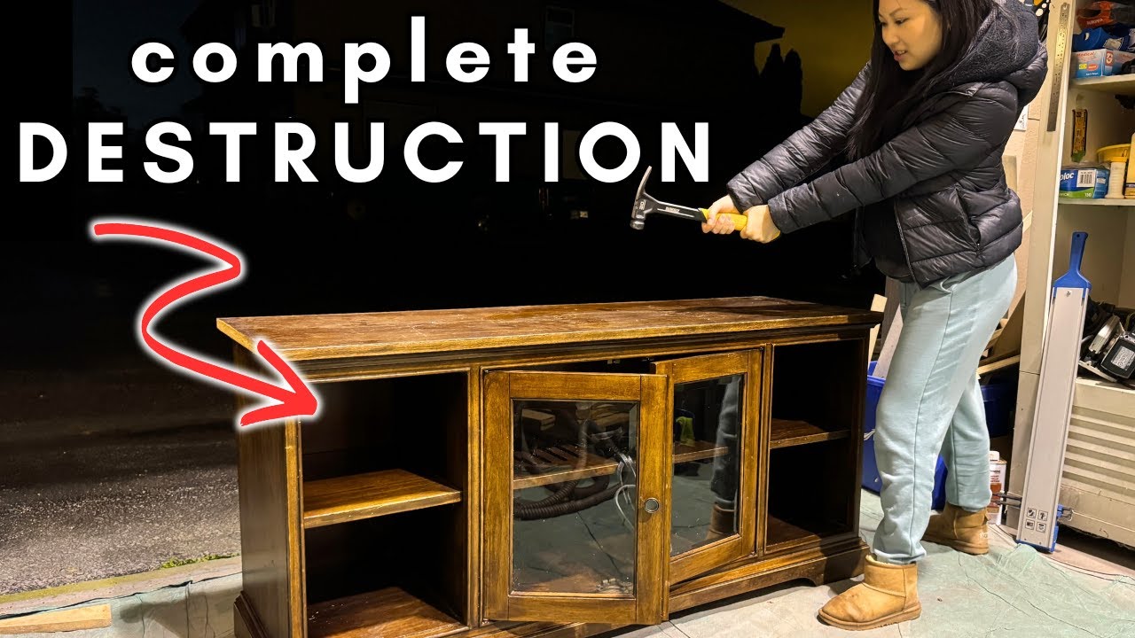EXTREME DESTRUCTION of TV Console | DIY Furniture Makeover