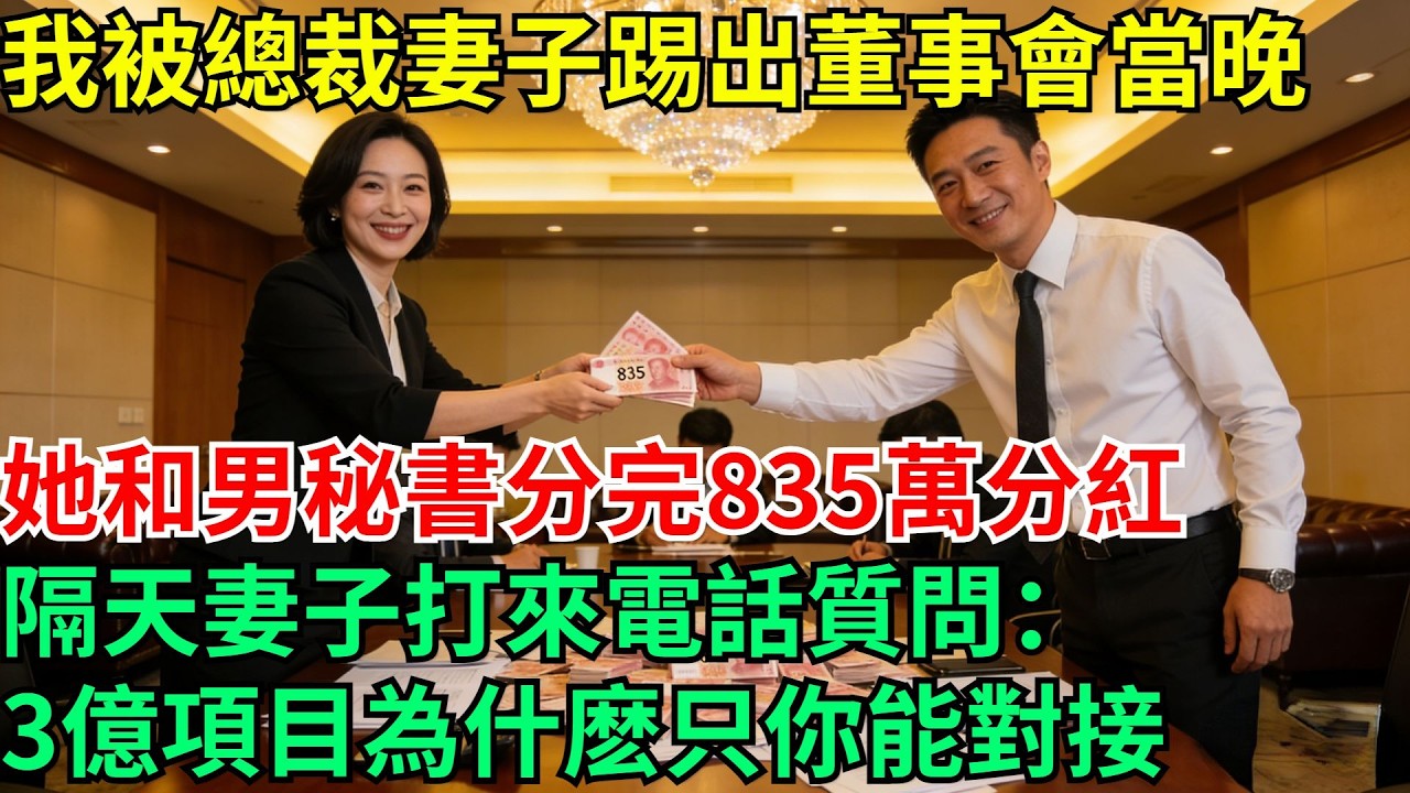 我被總裁妻子踢出董事會當晚，她和男秘書分完835萬分紅，隔天妻子打來電話質問：3億7千萬項目為什麽只有你能對接？#男頻小說#都市#故事#小說#爽文
