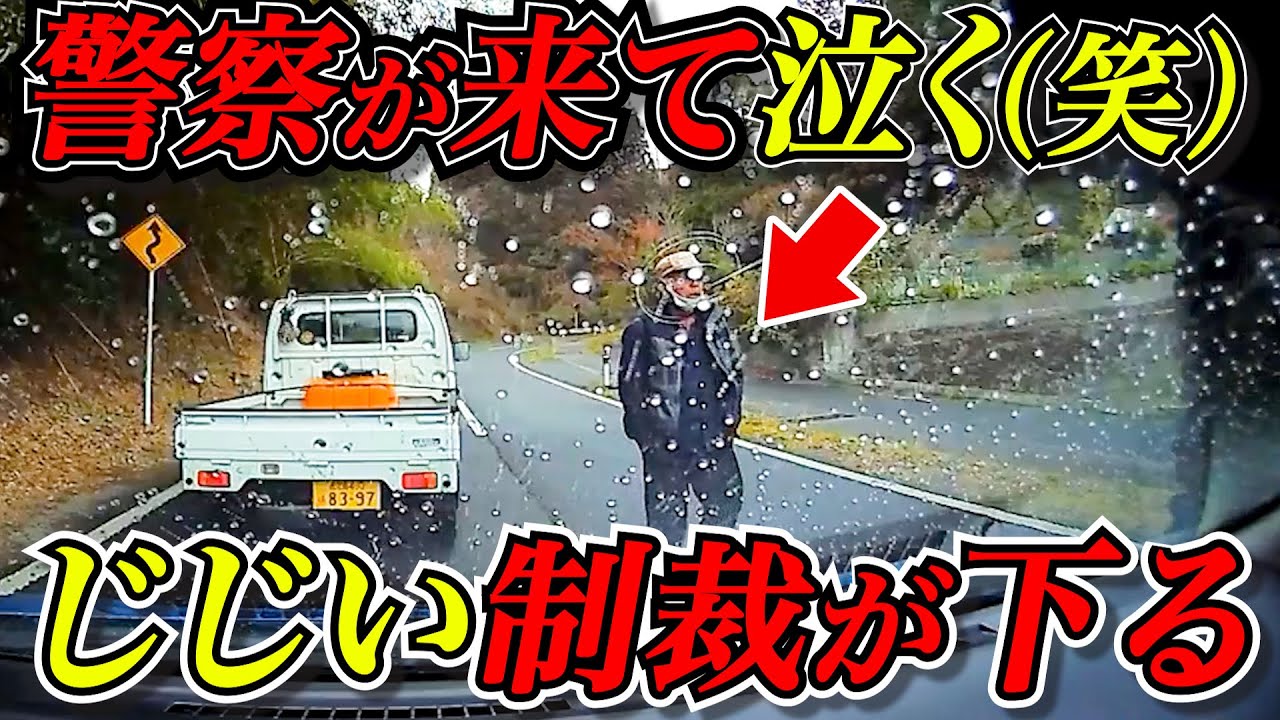 【警察が来て制裁】一発で情勢逆転…相手が青ざめた瞬間！老害の軽トラじじいが急ブレーキ！この後衝撃の瞬間一部始終公開