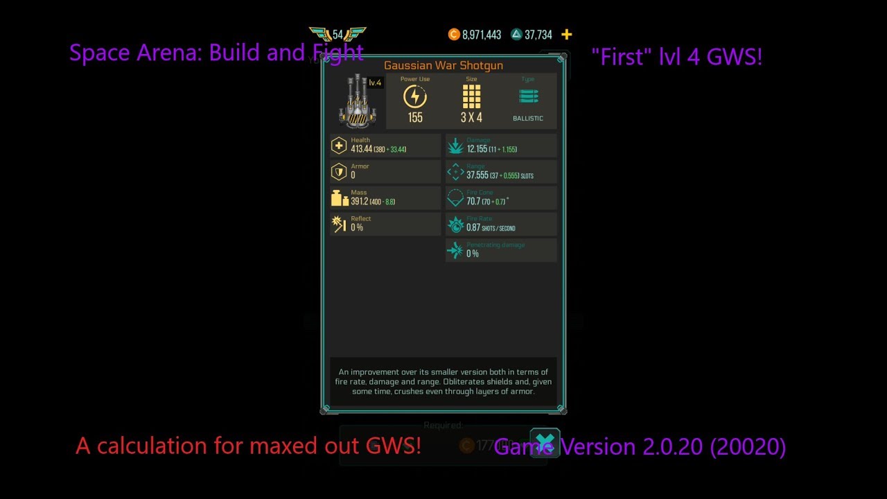 Space Arena: Build and Fight - "First" lvl 4 GWS and a calculation for maxed out" - by De Hei