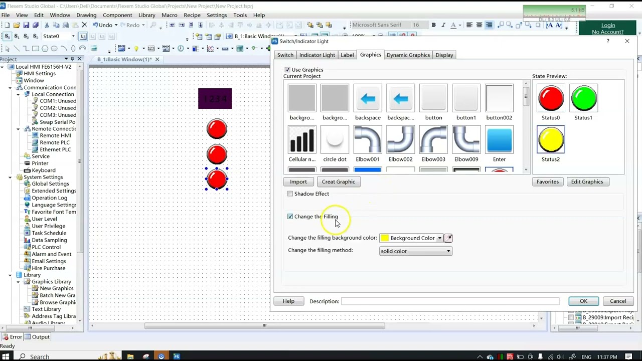 Light On/Off coding || Flexem HMI Design and coding || F studio Software.