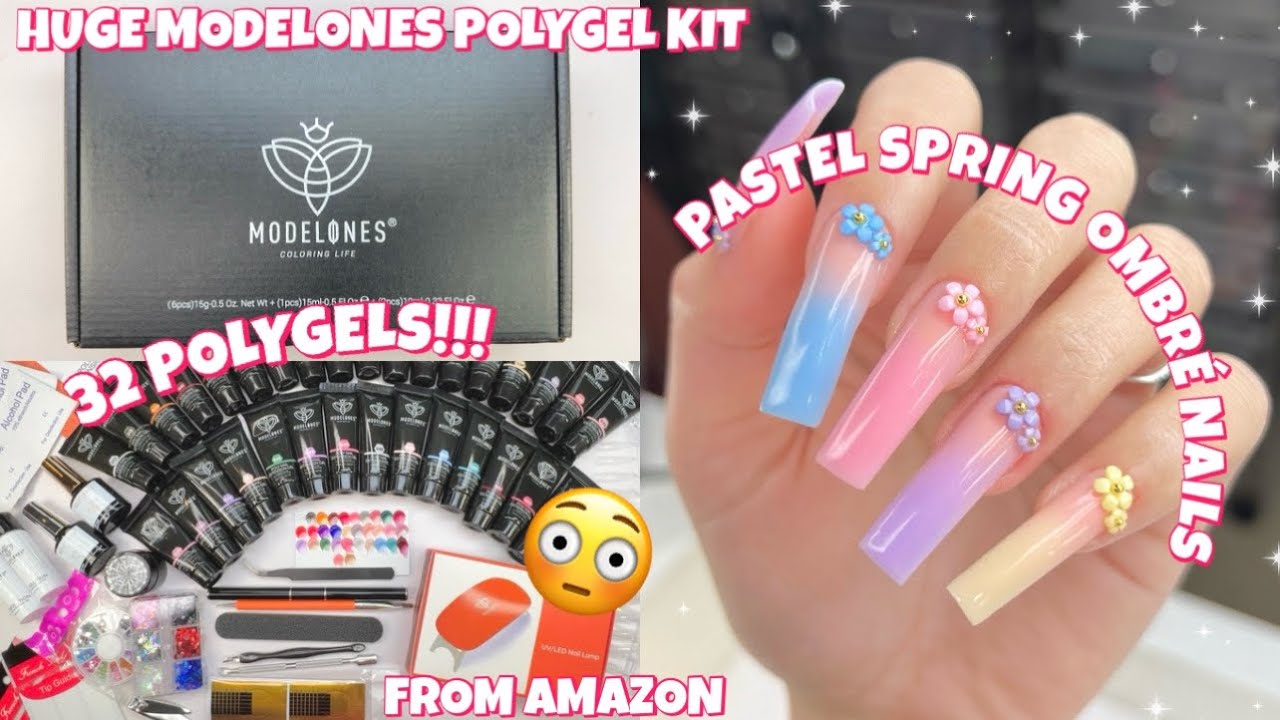 TRYING A HUGE MODELONES POLYGEL NAIL STARTER KIT FROM AMAZON | 130+ ITEMS | BEGINNER POLYGEL KIT