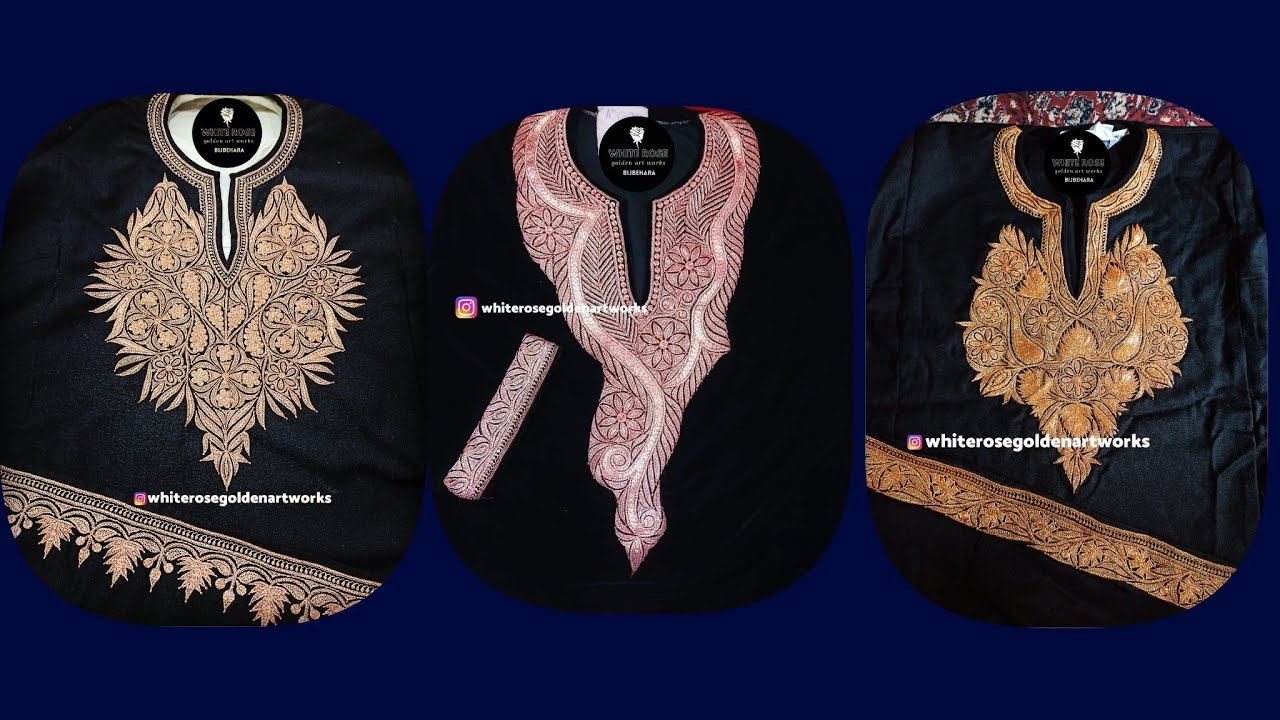 kashmiri tilla work pherons |Handwork |white rose golden art works